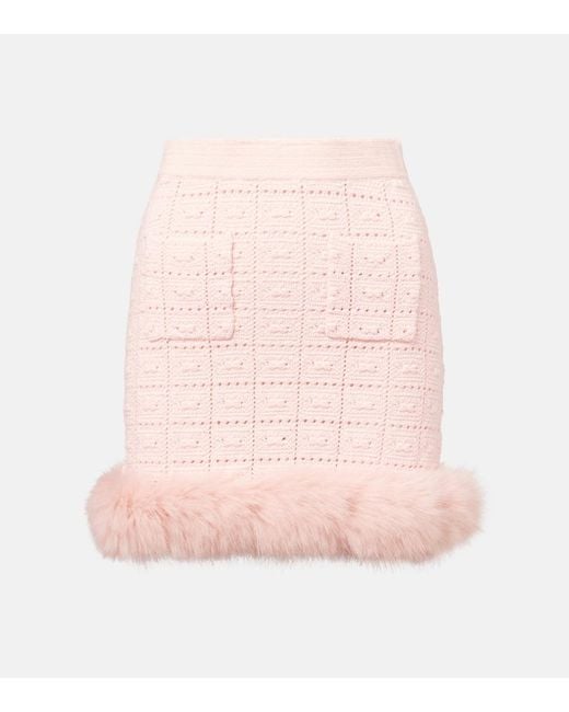 Self-Portrait Pink Crochet Miniskirt