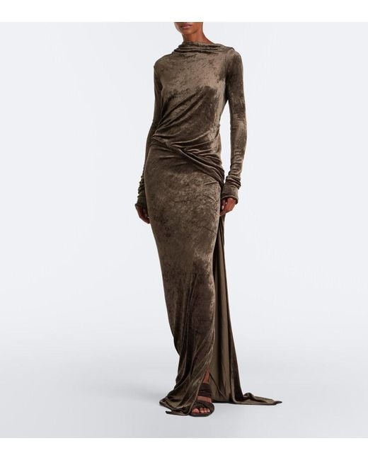 Rick Owens Green Lilies Shailee Draped Open-Back Velvet Gown