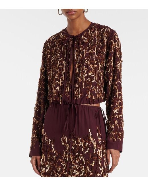 Dries Van Noten Red Sequined Silk Jacket