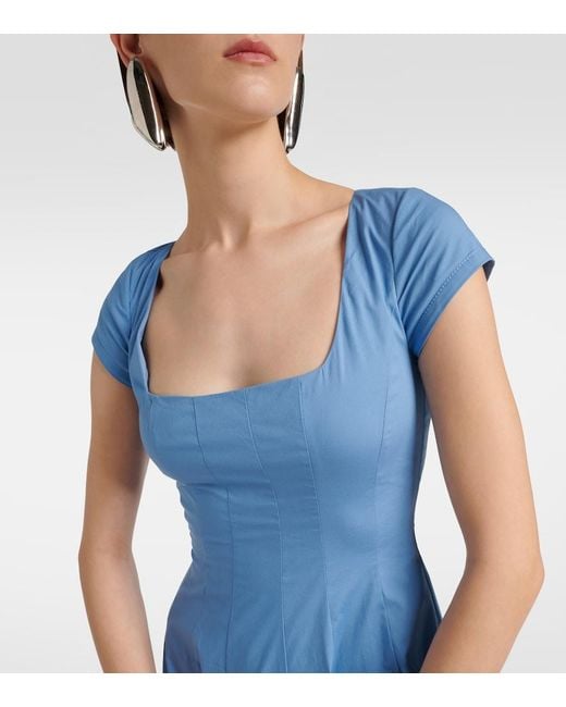 Staud Blue Wells Cotton Midi Dress