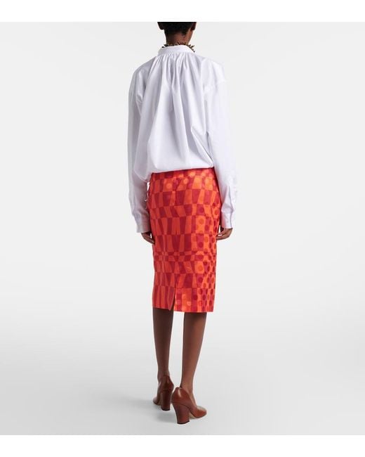 Dries Van Noten Orange Satin Jacquard Midi Skirt