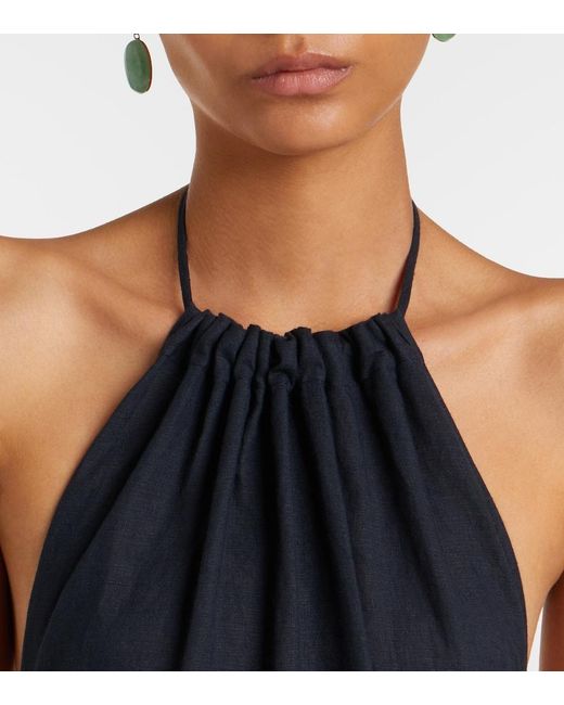 Nili Lotan Blue Lelia Halterneck Linen Maxi Dress