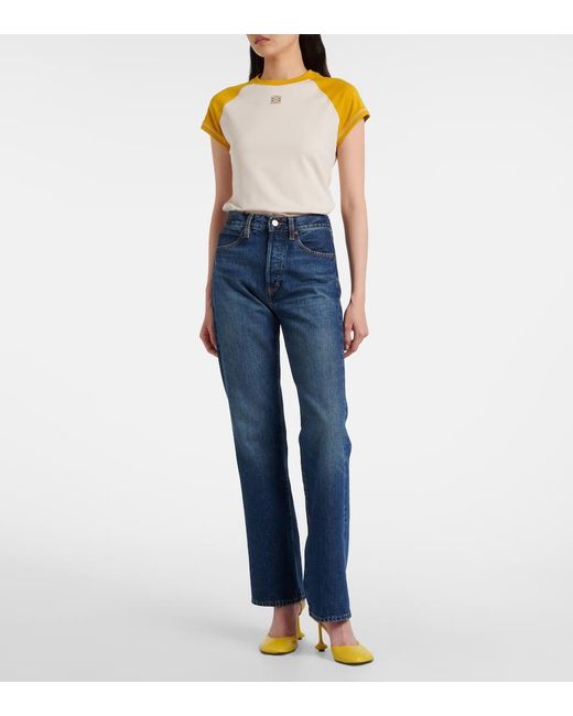 FRAME Blue Vertical High-Rise Straight Jeans