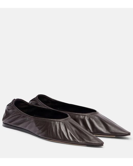 The Row Brown Liisa Leather Ballet Flats