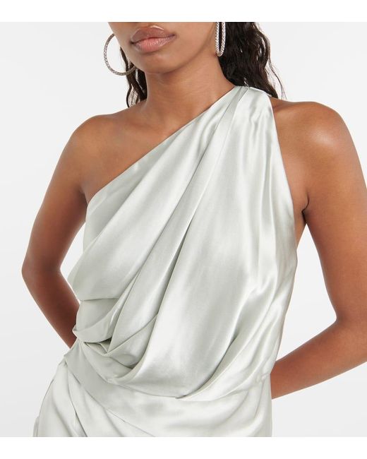 The Sei Green Draped One-shoulder Silk Satin Gown