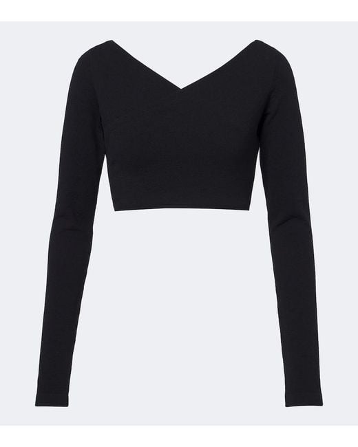 Alaïa Black Cotton-Blend Crepe Wrap Top