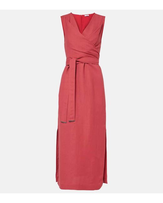 Vestido Midi Fruncido Brunello Cucinelli de color Red