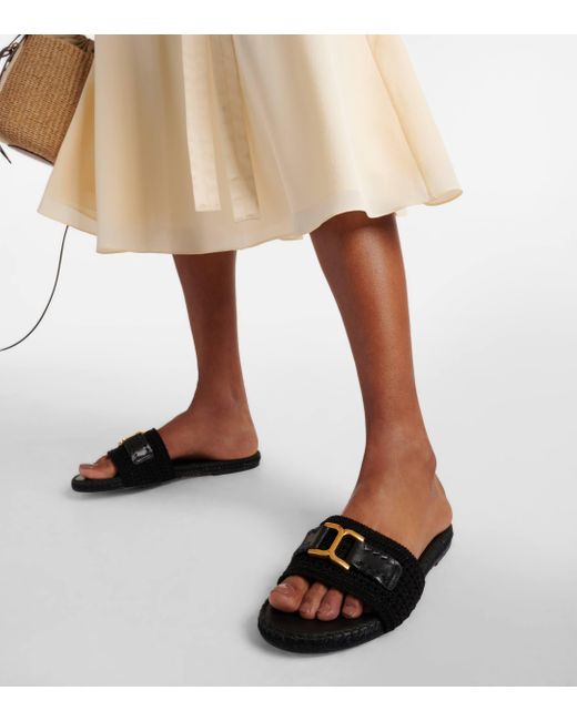 Chloé Black Marcie Leather-trimmed Espadrille Slides