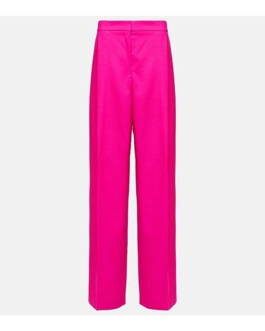 Oscar de la Renta Pink Pleated High-Rise Wool And Mohair Pants
