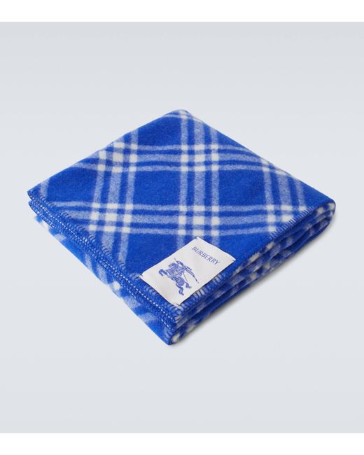 Burberry Blue Equestrian Knight Checked Wool Scarf for men