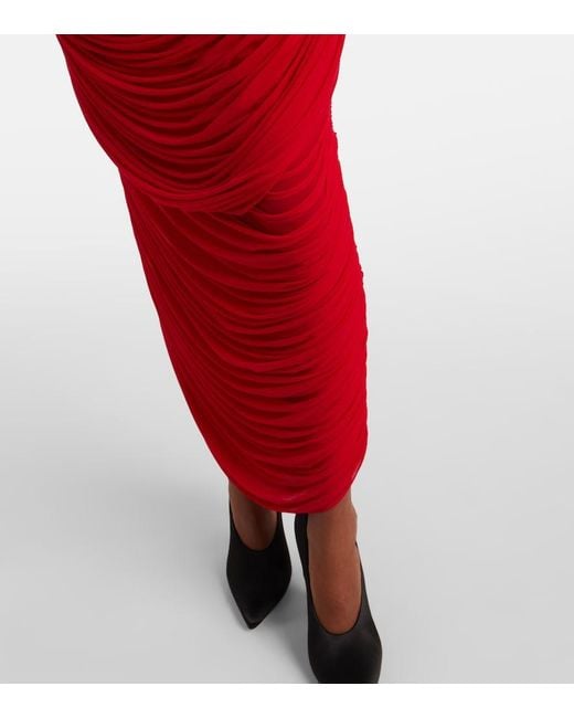 Magda Butrym Red Floral-Applique Draped Gown