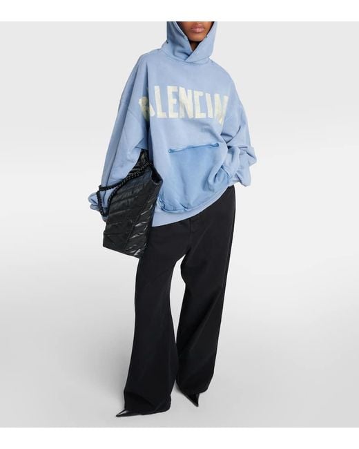 Logo-Print Cotton Hoodie di Balenciaga in Blue