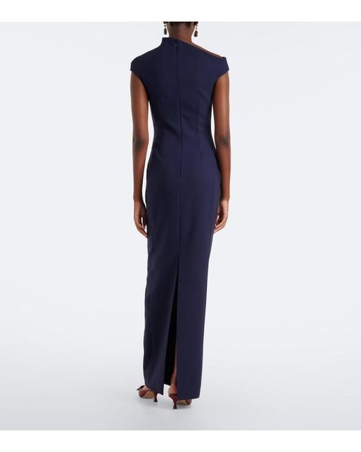 Solace London Blue Arion Asymmetric Crepe Gown