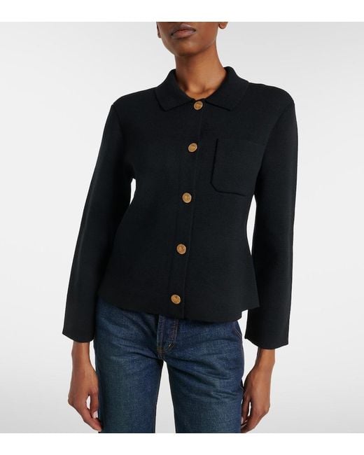 Saint Laurent Blue Waffle-Knit Wool Cardigan