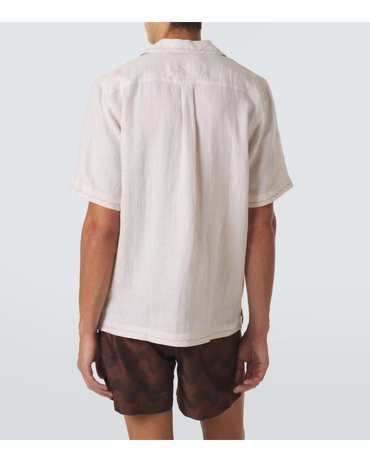 Frescobol Carioca Natural Alvs Linen Embroidered Shirt for men