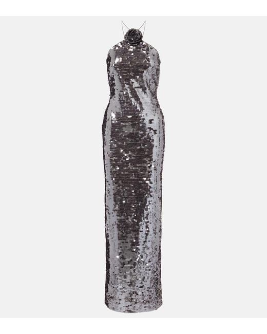 Magda Butrym White Floral-Applique Sequined Gown