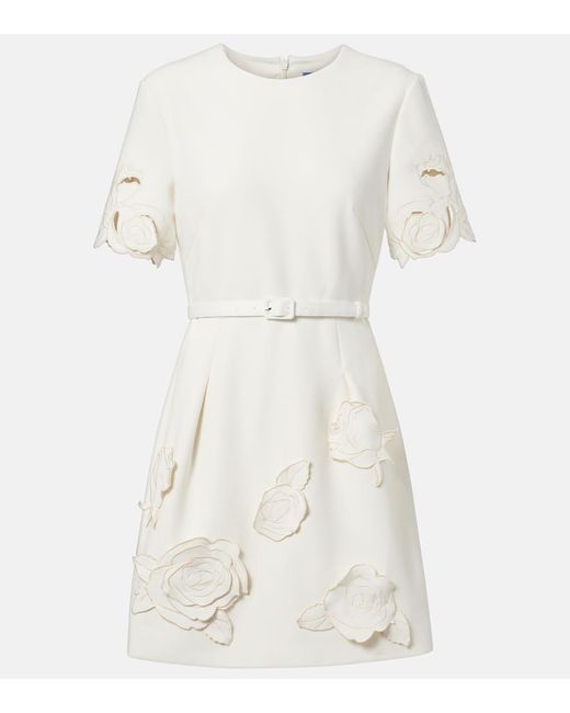 LEO LIN White Aurelie Belted Floral-Applique Minidress