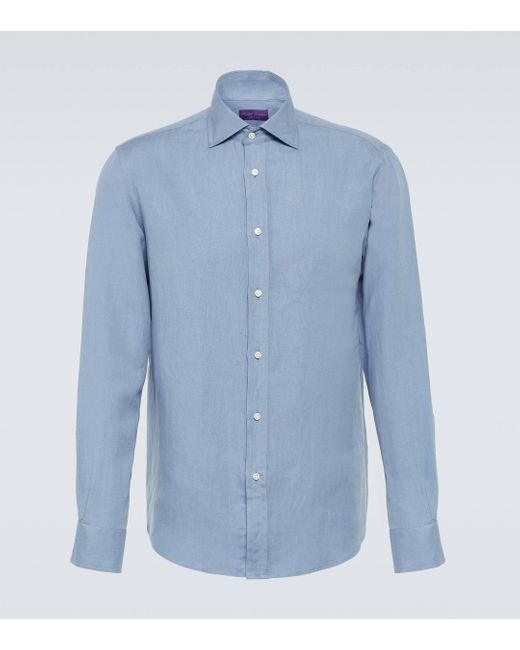 Ralph Lauren Purple Label Blue Silk And Linen Canvas Shirt for men