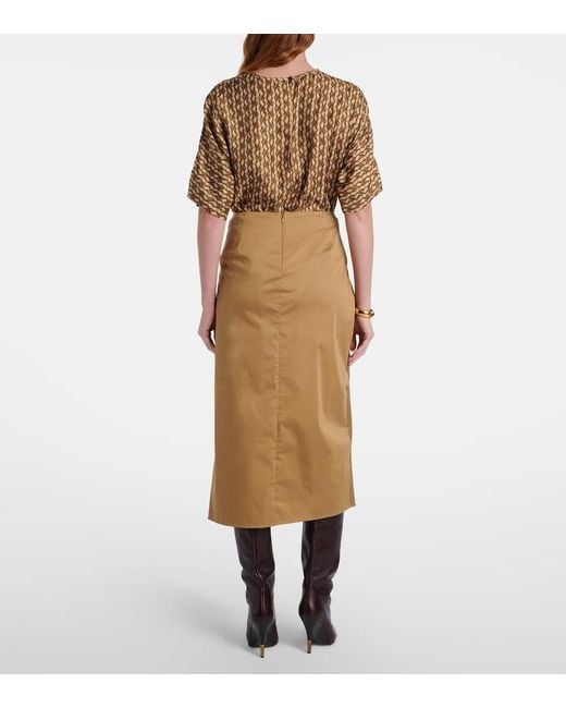 Max Mara Natural Paggi Cotton-Blend Satin Midi Skirt