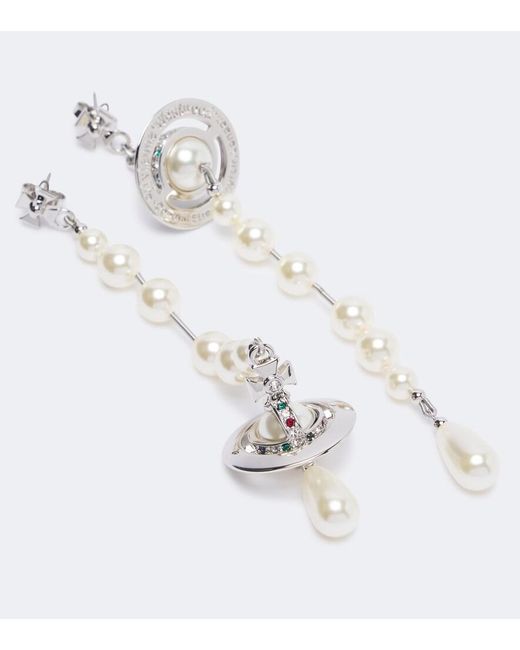 Vivienne Westwood White Orb Embellished Drop Earrings