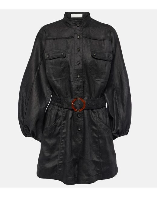 Zimmermann Black Belted Linen Playsuit