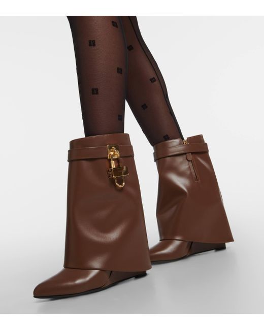 Givenchy Brown Shark Lock Leather Ankle Boots