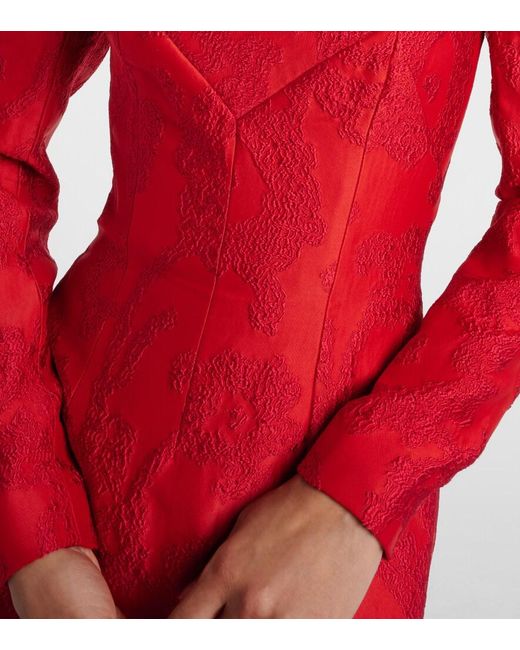Emilia Wickstead Red Zarith Jacquard Off-Shoulder Boucle Maxi Dress