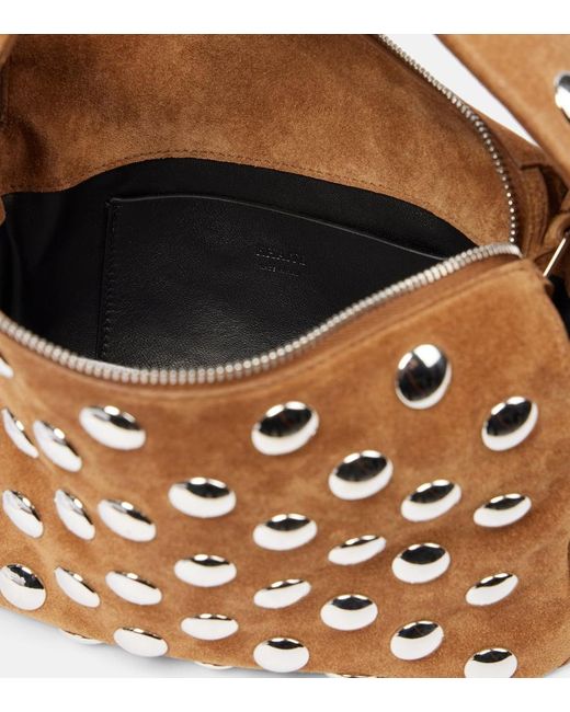 Khaite Brown Elena Small Studded Suede Shoulder Bag