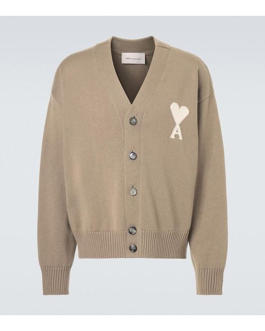 AMI Natural Ami De Cour Wool And Cotton Cardigan for men