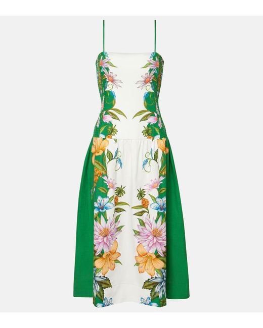 Vestido Midi Sweet Bloom De Mezcla De Lino Farm Rio de color Green