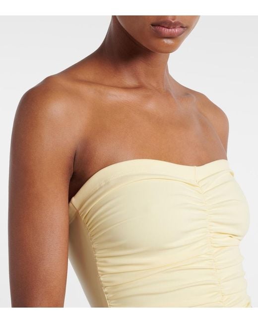 Karla Colletto Yellow Ruched Bandeau Swimsuit