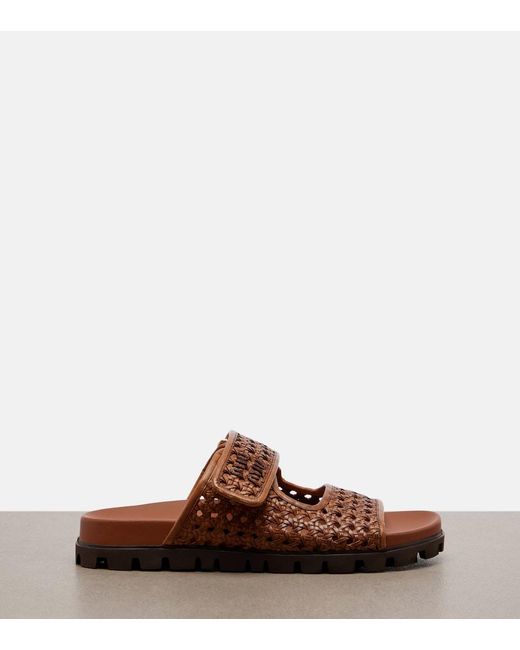 Miu Miu Brown Woven Leather Sandals