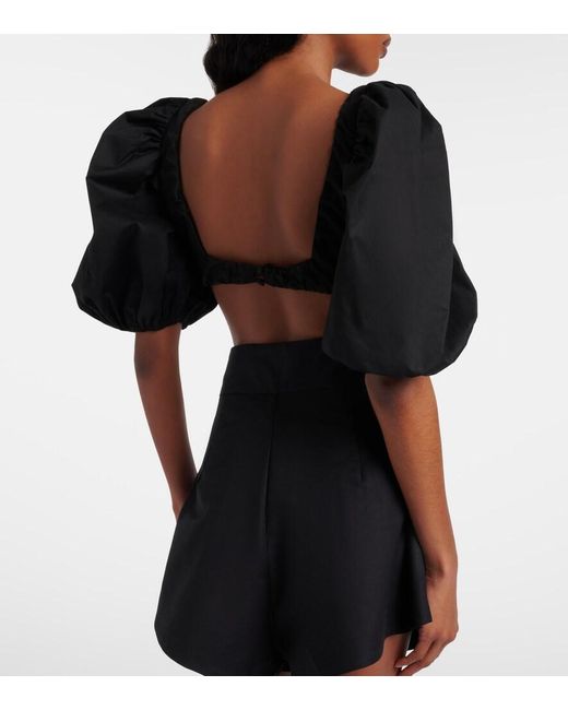 Adriana Degreas Black Floral-Applique Cotton-Blend Crop Top