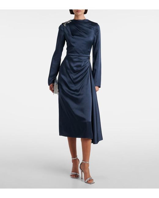 Erdem Blue Crystal-Embellished Satin Cady Cocktail Dress