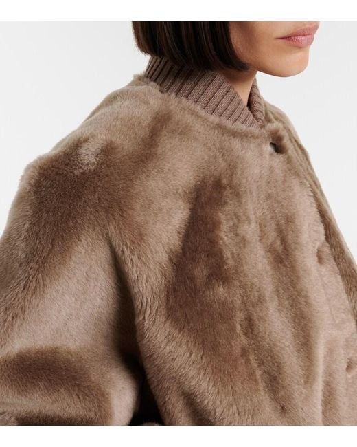 Brunello Cucinelli Brown Cashmere-Trimmed Shearling Bomber Jacket