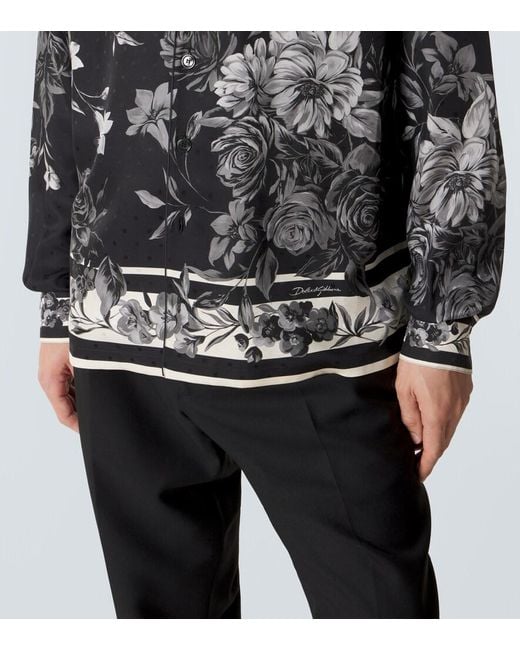 Dolce & Gabbana Black Floral Polka-Dot Silk Shirt for men