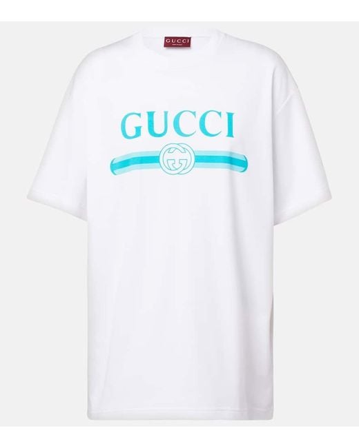 Gucci White Oversized-T-Shirt Aus Baumwoll-Jersey Mit Print