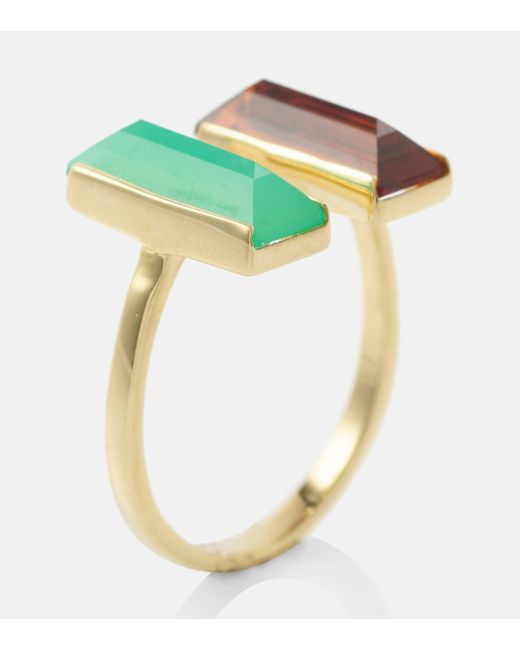 Aliita Green Bi Maxi 9kt Gold Ring With Chrysoprase And Citrine