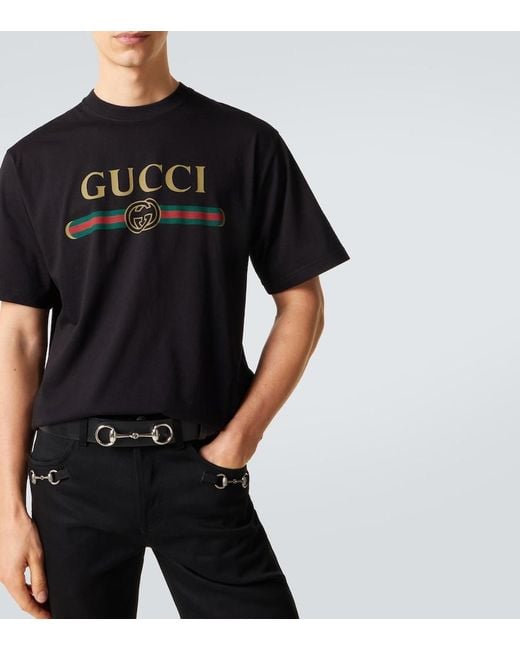 Gucci Black Logo Cotton And Silk Jersey T-Shirt for men