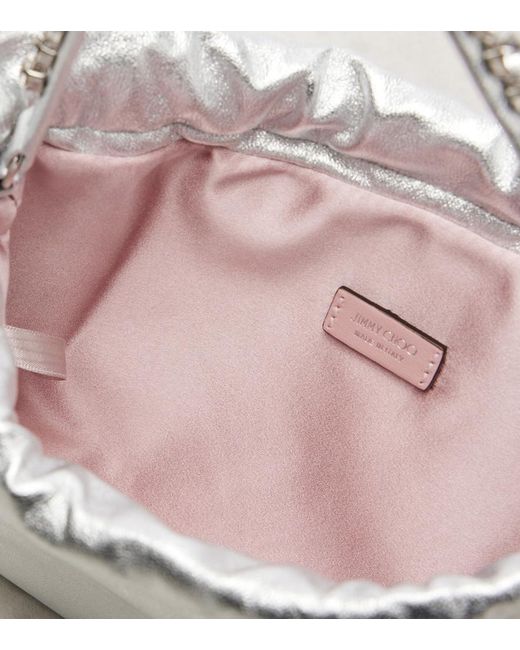Jimmy Choo White Drawstring Mini Embellished Leather Shoulder Bag