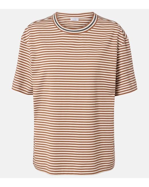 Brunello Cucinelli White Striped Oversized Cotton Jersey T-Shirt