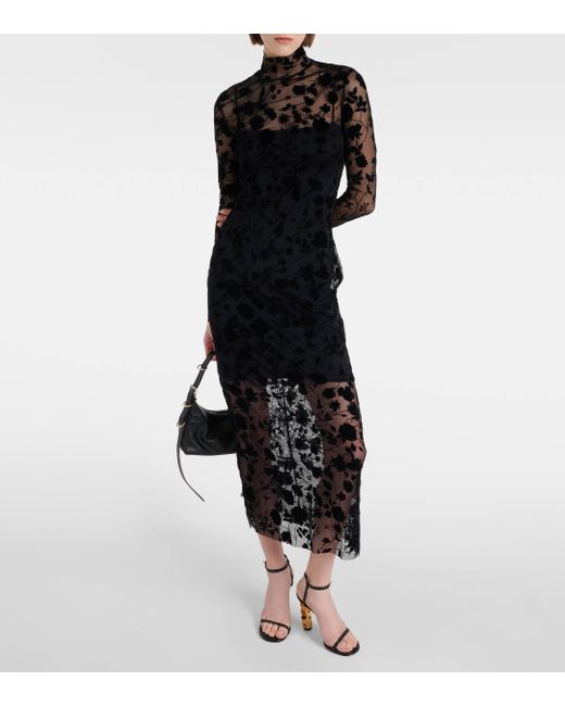 Givenchy Black Floral Tulle Midi Dress