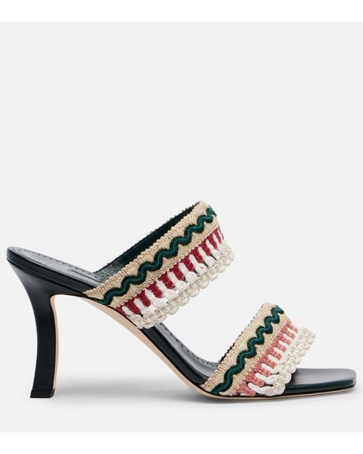 Manolo Blahnik Black Mabeco 90 Leather-Trimmed Knitted Mules