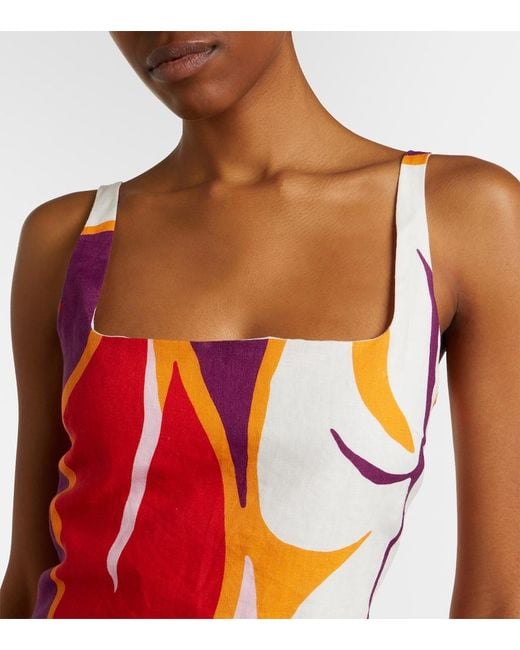 Cala De La Cruz Red Siela Floral Linen Minidress
