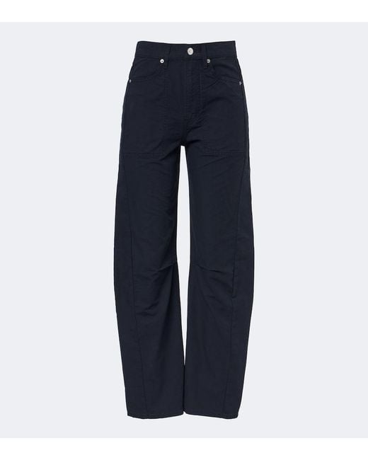 Veronica Beard Blue Sloan Cotton Barrel-Leg Pants