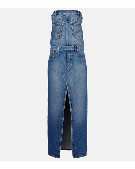 Stella McCartney Blue Denim Strapless Maxi Dress