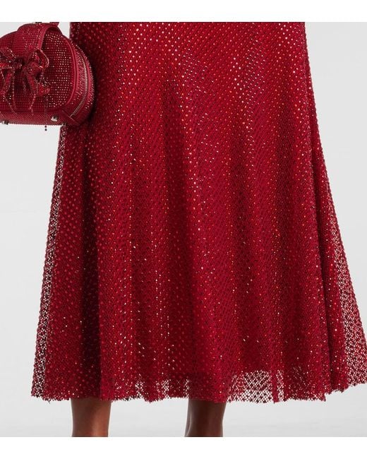 Self-Portrait Red Embellished Fishnet Midi Dress
