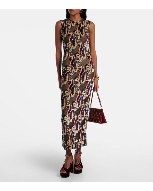 Etro Multicolor Paisley Semi-Sheer Midi Dress