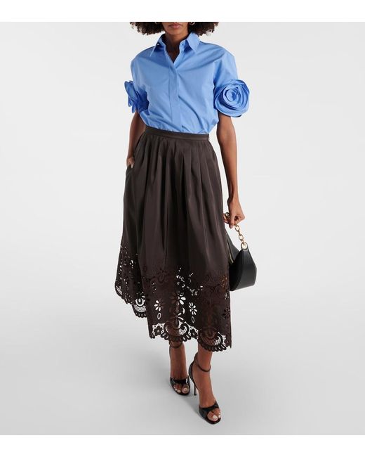 Valentino Black Broderie Anglaise Silk Midi Skirt