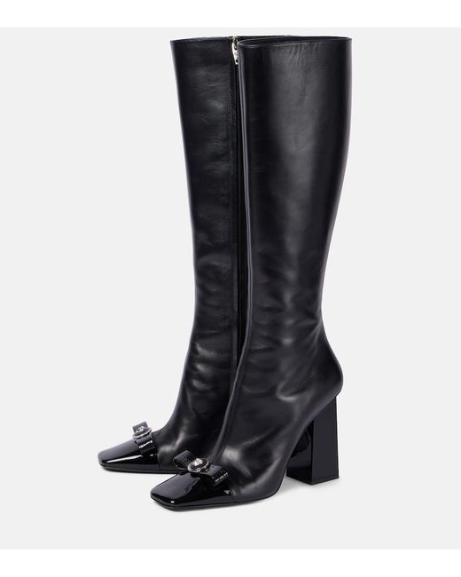 Versace Black Stiefel Gianni Ribbon Aus Leder